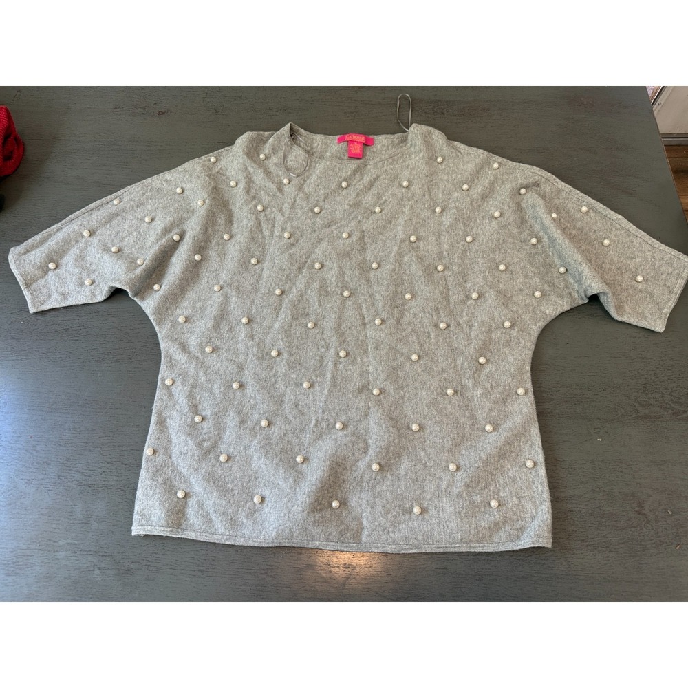gray pearls CATHERINE MALANDRINO  sweater size medium